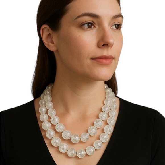 1950's Vintage Crackle Lucite Bead Necklace / Double Strand Statement - Picture 1 of 8